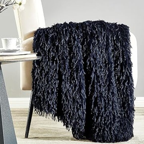 Dreamnine Fluffy Fur Navy Blue Throw, New in Box, 50" x 60" - Picture 1 of 3